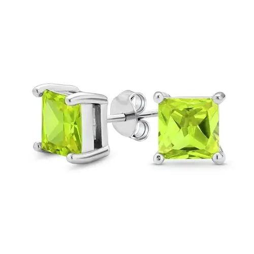 Produktbild: Hellgrüne Quadratische Zirkonia Ohrringe Im Brillantschliff Prinzessschliff AAA CZ .925 Sterlingsilber Simuliertes Peridot