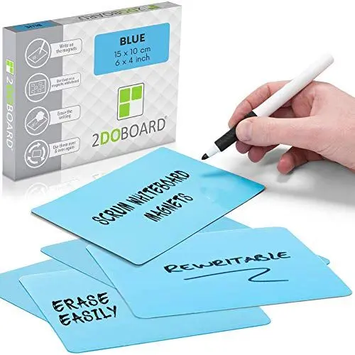 Produktbild: 2DOBOARD Beschreibbare Magnete 15 x 10 cm für Kanban Board oder Scrum Tafel - 25 Stück - Blau - Scrum Karten für Whiteboard - Magnete zum beschriften - Magnetic Notes - Kanban Karten (Blau)