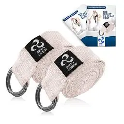 Produktbild: 2ER 2,4m Yogagurte aus Baumwolle mit D-Ring - INKLUSIVE eBook I Für Pilates, Yoga und Fitness Training I Für Dehnungen, mehr Flexibilität und Gleichgewicht I Yoga Strap (2 Gurte)