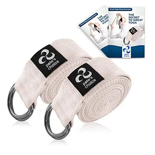 Produktbild: 2ER 2,4m Yogagurte aus Baumwolle mit D-Ring - INKLUSIVE eBook I Für Pilates, Yoga und Fitness Training I Für Dehnungen, mehr Flexibilität und Gleichgewicht I Yoga Strap (2 Gurte)