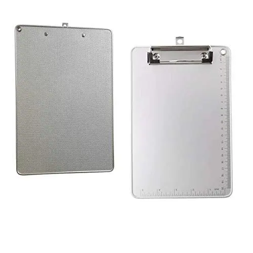 Produktbild: 2er A5 Metall Klemmbrett, Anti-Rutsche Rückseite, Gummierter Metalklemme, Hartfaser Schreibbrett mit Aufhängeose, Papierhalter Clipboard, Stabil Schick, Aluminiumlegierung Schreibplatte TKD8053-A5-2x