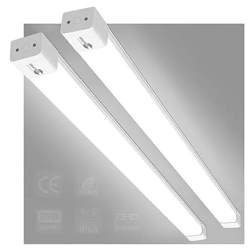 Produktbild: 2er Kellerlampe LED Werkstattlampe 120cm, Wannenleuchte 36W 3600LM, IP66 Wasserdichte Deckenleuchte Schuppen Lampe für Lichtleiste Neonleuchten Leuchtröhre Lichtbalken Neonlampe, Kaltweiß 5000K