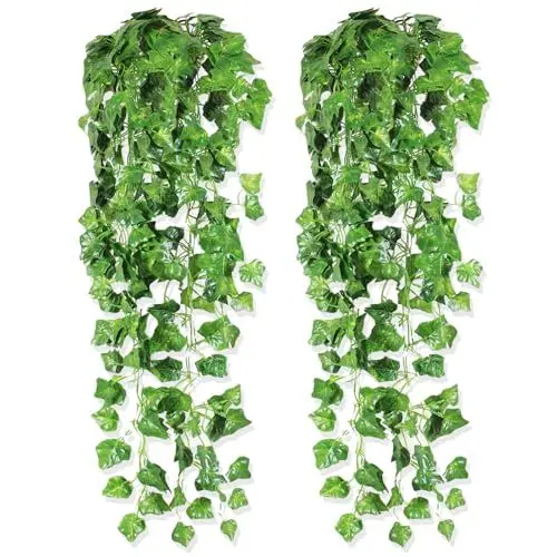Produktbild: 2er Pack Hängepflanze Künstlich Kunstpflanze Künstliche Balkonpflanzen Künstliche Hängepflanzen wie Echt Wände Häuser Hängepflanze Efeu Girlande Künstlicher Efeu Kunstpflanze outdoor Hochzeiten