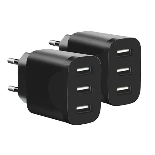 Produktbild: 2er Pack USB Ladegerät, 3-Port USB Stecker für iPhone 16 15 14 13 12 11 Pro Max SE XS XR 8 Plus SE, iPad, Samsung Galaxy