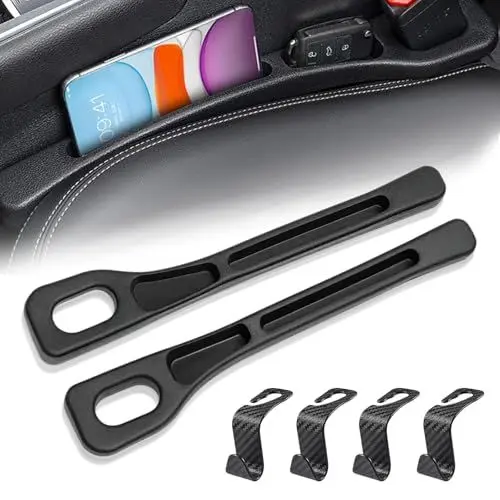 Produktbild: 2er Set Autositz Lückenfüller, Universell Autositz-Spaltfüller mit 4 Stück Auto Lagerung Haken Car Seat Gap Filler Autositz Gap Plug für Die Meisten Modelle von Autos, Schwarz