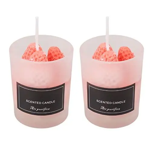 Produktbild: 2er Set Duftkerzen Set Sojawachs, Soja Aromatherapie Kerzen, Hergestellt aus Sojawachs und ätherischen Ölen, Kerzen Im Glas Zum Entspannen, Stressabbau, (Typ B Erdbeere)