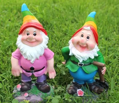Produktbild: 2er Set Gartenzwerge Dekofigur lustige Zwerge Gartendeko Figur LGBTQ Deko Pride Regenbogen - wetterfest - frostsicher Gartenzwergeset außen (Zwergenpaar)