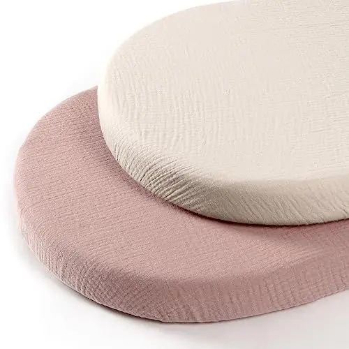Produktbild: lulumoon 2er Set Musselin-Baumwolle Spannbettlaken: Kinderwagen Bettlaken Stubenwagen Matratzenbezug für Babybett und Beistellbett 90x40 cm (Creme Sand)