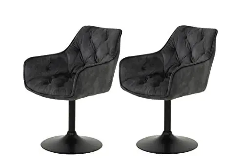 Produktbild: Hela Tische, 2er Set Sessel, Küchenstuhl, Drehstuhl Birte, Sitzschale Microfaser Samtvelour Anthrazit, Armlehne, Metallfuß 360° drehbar