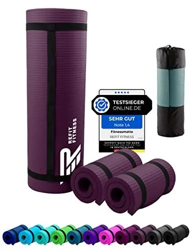 Produktbild: 2er Set Yoga & Fitness Pad Comfort-Mini 25 x 61 x 1.5 cm PainProtect SmartCell NBR Yogamatte Klein Rutschfest Schutz Schoner REFIT FITNESS Matte Sport Gymnastik Knie Knee Pads Aubergine