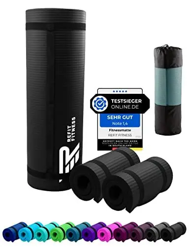 Produktbild: 2er Set Yoga & Fitness Pad Comfort-Mini 25 x 61 x 1.5 cm PainProtect SmartCell NBR Yogamatte Klein Rutschfest Schutz Schoner REFIT FITNESS Matte Sport Gymnastik Knie Knee Pads Schwarz