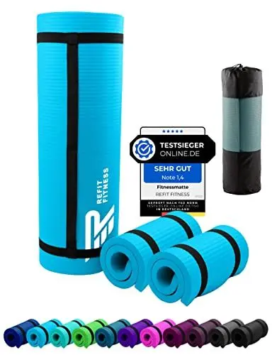 Produktbild: NBR Fitnessmatte Yogamatte 190 x 60 x 1.0 cm Hellblau Himmelblau Lightblue Home Training Outdoor Workout Matte Fitness Yoga Gymnastik Sport Gymnastikmatte Trainingsmatte rutschfest extradick Tragegurt