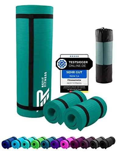 Produktbild: Fitnessmatte Sportmatte 190 x 60 x 1,5 cm Moosgrün Moss Green extra dick rutschfest Tragegurt Matte Fitness Gymnastik Sport Pilates Yoga Yogamatte Gymnastikmatte Turnmatte