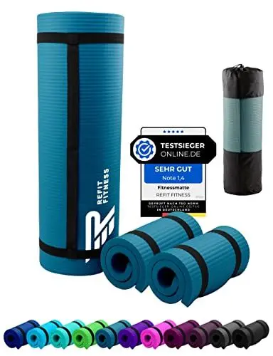 Produktbild: NBR Fitnessmatte Yogamatte 190 x 60 x 1.0 cm Petrolblau Petrol Petroleum Blue Home Training Outdoor Matte Fitness Yoga Gymnastik Sport Gymnastikmatte Trainingsmatte Turnmatte rutschfest dick Tragegurt