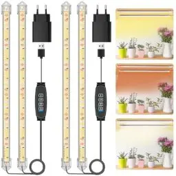 Produktbild: 2er-Pack 2 Stäbe Pflanzenlichtstreifen, Pflanzenleuchten für Zimmerpflanzen, Vollspektrum Sonnenlicht Wachstumslampe mit Auto On/Off 3/9/12H Timer, 10 verstellbare Ebenen für Sukkulenten
