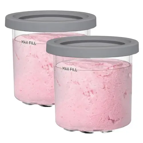 Produktbild: 2er-Pack Behälter für Ninja CREAMi Eismaschine NC300EU, Becher Tubs Zubehör für Ninja Eismaschine Creamy Cremi Cream Eis NC300EU NC300 NC301 NC299AMZ Serie Ice Cream Maker mit Deckel, BPA-frei
