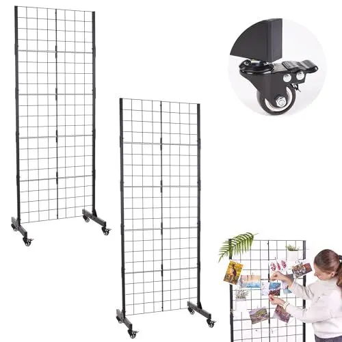 Produktbild: 2er-Pack Gitterwand, Schwarzes Display Wandgitter Paneel | Platzsparendes Wandgitter für kunsthandwerkliche Ausstellungen, Verkaufsständer oder Kunst-Display-Paneele mobile Drahtgitterwand Retail grid