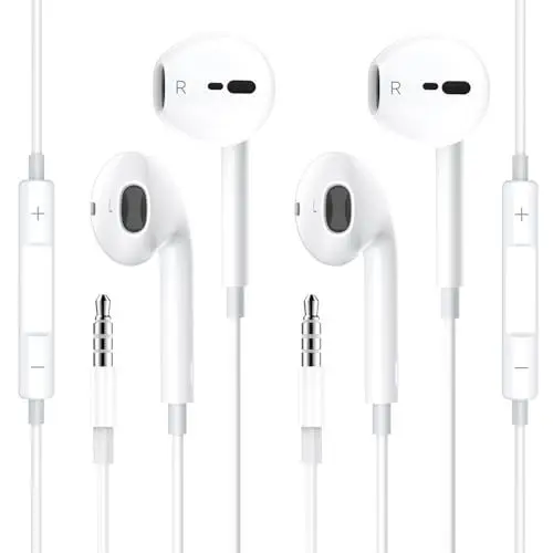Produktbild: 2er-Pack Kopfhörer mit Kabel, In-Ear-Kopfhörer mit Mikrofon und Lautstärkeregler, HiFi-Stereo-Ohrhörer mit Geräuschisolierung und universellem 3,5-mm-Stecker für Samsung, iPhone, iPod, PC, Laptop usw.