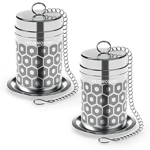 Produktbild: Reinmoson 2er-Pack Edelstahl Teesieb für losen Tee – 3,8 x 5,6 cm Teeei mit extra feinem Netz, 304 Edelstahl Teekugeln – Tee sieb für Tasse fein für Schwarztee, Rooibos, Kräutertee u.v.m.