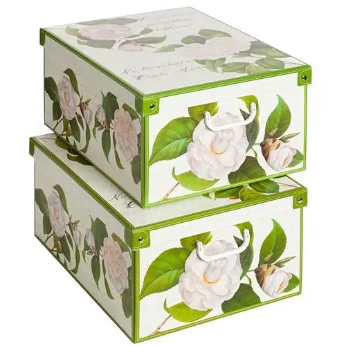 Produktbild: 2er-Set Aufbewahrungsbox mit Deckel für Kleidung und Wäsche, Kamelien Gross Karton Kleiderschrankboxen, saisonaler Wechsel, Geschenkboxen 50x39x24 cm, BIG