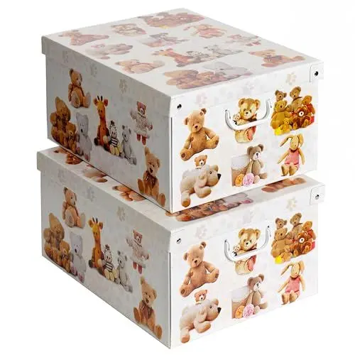 Produktbild: 2er-Set Aufbewahrungsbox mit Deckel für Kleidung und Wäsche, Stofftiere Gross Karton Kleiderschrankboxen, saisonaler Wechsel, Geschenkboxen 50x39x24 cm, BIG