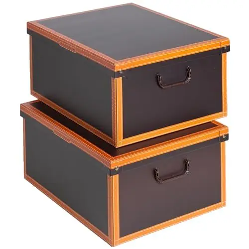 Produktbild: 2er-Set Aufbewahrungsboxen mit Deckel für Kleidung und Wäsche, Leder Gross Karton Kleiderschrankboxen, saisonaler Wechsel, Ideal für Vakuumbeutel oder Geschenkboxen 50x40x25 cm
