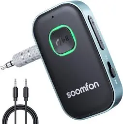 Produktbild: 2-in-1 Bluetooth 5.3 Transmitter Empfänger Klinke 3.5mm, SOOMFON Bluetooth Adapter 1 auf 1, Drahtloser Bluetooth Splitter, Bluetooth Sender Receiver für Auto, TV, Fernseher, Kopfhörer, Stereoanlage