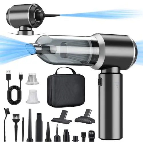 Produktbild: 2-in-1 Handstaubsauger Akku,18000PA Handstaubsauger Kabellos,Auto Staubsauger Stark,3-Gang 200000 U/min Elektrische Staubgebläse Druckluftspray für Auto, Küche,PC, Sofa, Büro, Haus& Tierhaar Reinigung