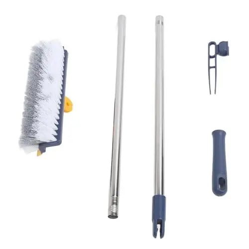 Produktbild: 2-in-1-Bodenbürste, Schrubber, Fugenbürste mit langem Griff, steife Borsten, Fliesenbürste, 180 Grad drehbar, zum Reinigen von Badezimmer und Küche, Kunststoff, Edelstahl, 108,9 x (Dunkelblau)