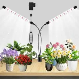 Produktbild: 2Köpfe Pflanzenlampe LED, Pflanzenlicht Vollspektrum, Pflanzenleuchte mit Zeitschaltuhr, 3 Farbmodi und 5 Stufen Dimmbar, Wachstumslampe für Innenpflanzen, Zimmerpflanzen
