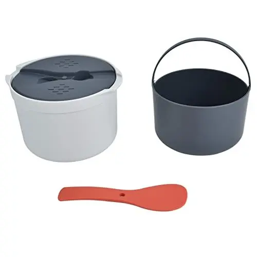 Produktbild: lyrlody Mikrowellen Reiskocher, 2L Reiskocher für Mikrowelle mit Siegellöffel, PP-Material, Deckel Sieb Dampftopf Set, für den Heimgebrauch Spülmaschinenfest, 18.5 X 18.5 X 13cm