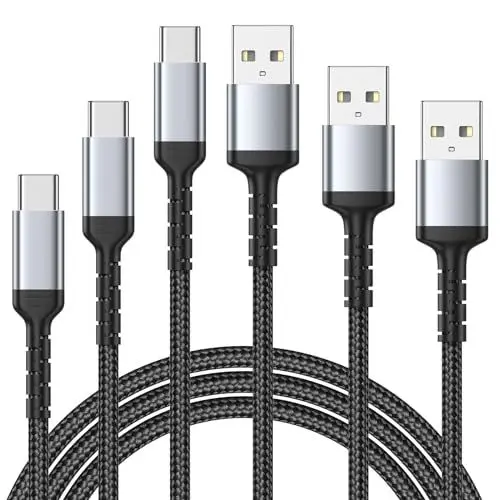 Produktbild: 2m USB C Kabel 3Pack, Nylon USB A auf USB C 3A Ladekabel Typ C Schnellladekabel Kompatibel für Samsung Galaxy S22 S21 S20 S10 S9 S8 Plus Note 10 9 8, Huawei, Google Pixel, Xiaomi, Sony Xperia XZ