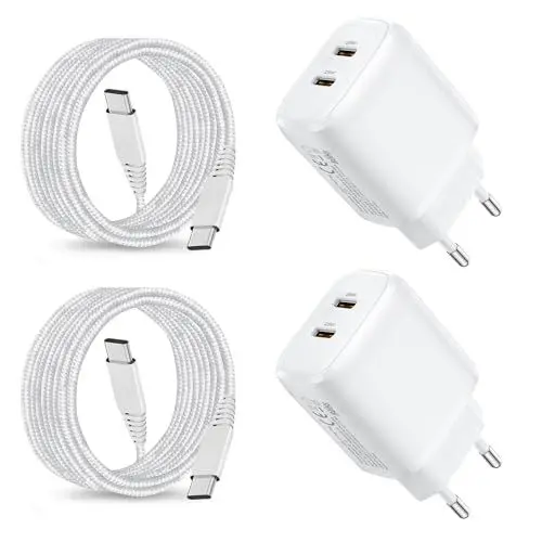 Produktbild: 25W Ladegerät mit LadeKabel für Samsung A56 5G/A55 5G/A26 5G/Galaxy A15 A16 A25 A35 /A05S A54 A53 A23 A34/S23 FE/S24 S22 S21/S25 Plus/Z Fold 5 6/Z Filp A14 Handy USB C Schnellladegerät Netzteil,2Pack