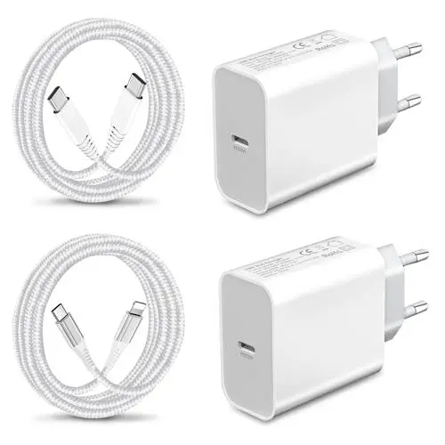 Produktbild: 2Pack 25W USB C Ladegerät mit Ladekabel für Apple iPad Pro 12.9 11 10.2 9.7,iPad Air 2 3 4 5,iPad 2020 2021 2022 2024,iPad Mini 2 3/4/5/6,iPhone 16e 15 16 14 13 MacBook Handy Schnellladegerät Netzteil