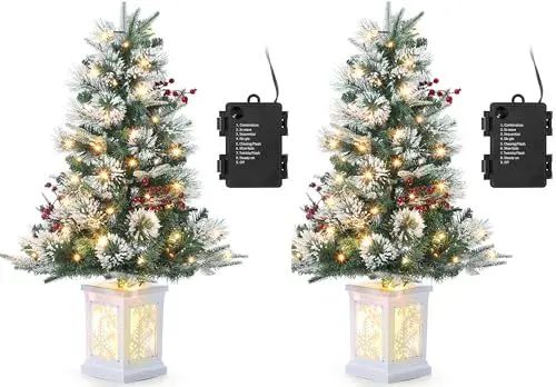 Produktbild: 2Pack Künstlicher Weihnachtsbaum 3ft 90cm Weihnachten Baum mit 70LED warmweißer Lichterkette LED Beleuchteter Tannenbaum 8 einstellbare Modi Christbaum PVC Nadeln, Kunstbaum Weihnachten Klappsystem