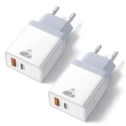 Produktbild: 2-Pack USB C Ladegerät, USBC Stecker 20W iPhone Adapter USB-C Netzteil Mehrfach für iPhone 16 15 14 Pro Max Plus SE iPad, Samsung Schnellladegerät PD+QC Ladestecker USB Fast Charger Handy Ladeadapter