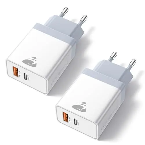 Produktbild: 2-Pack USB C Ladegerät, USBC Stecker 20W iPhone Adapter USB-C Netzteil Mehrfach für iPhone 16 15 14 Pro Max Plus SE iPad, Samsung Schnellladegerät PD+QC Ladestecker USB Fast Charger Handy Ladeadapter