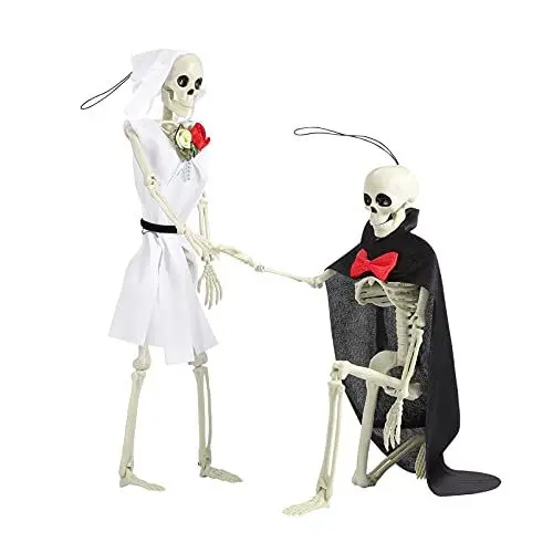 Produktbild: 2PCS 9 Zoll Halloween Skelett Dekorationen mit Beweglichen Gelenken, Skelette Braut und Bräutigam, hängende Skelette Paar Dekoration für Halloween Party Haunted House Requisiten Dekorationen