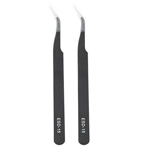 Produktbild: 2PCS Reparaturwerkzeugsatz für gebogene Pinzetten aus Edelstahl ESD-15 Wartungswerkzeuge für antistatische Präzisionspinzetten(Schwarz)
