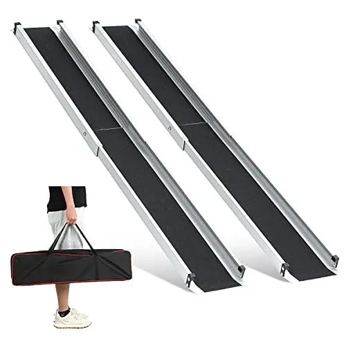Produktbild: 2PCS Teleskop Rollstuhlrampe 74.5-122cm, gardhom Verstellbare Tragbare Aluminium rutschfeste Teleskoprampe mit 272KG Ladenkapazität für Treppe Hindernissen Haus Schritte in der Textiltasche