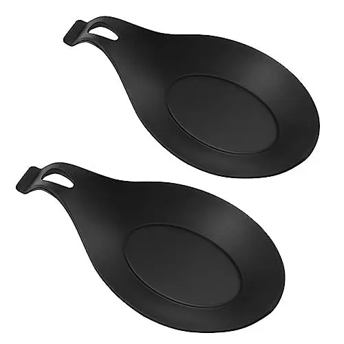 Produktbild: 2 Stück Silikon Löffelablage Kochlöffelablage Silikon Küchenutensilienablage Mandelform Hitzebeständig Kochlöffel, Küchenutensilienhalter Schöpflöffel Ablage für Küche Zuhause Restaurant Schwarz