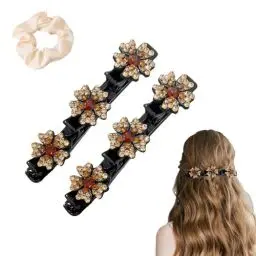 Produktbild: 2pcs Sparkling Crystal Stone geflochtene Haarspangen, Blume Strass Haarspangen Zopf Haar Ente Bill Clips Haarschmuck geflochtene Haarspangen für Damen und Mädchen