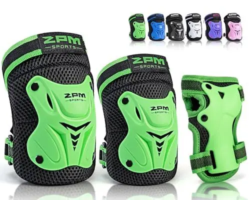 Produktbild: 2PM SPORTS Kinder Schützer inliner Schonerset, Knieschoner Protektoren Set Schoner, Rollschuhe Schützer Protektorenset für Skateboard Roller Skaten (Green S)