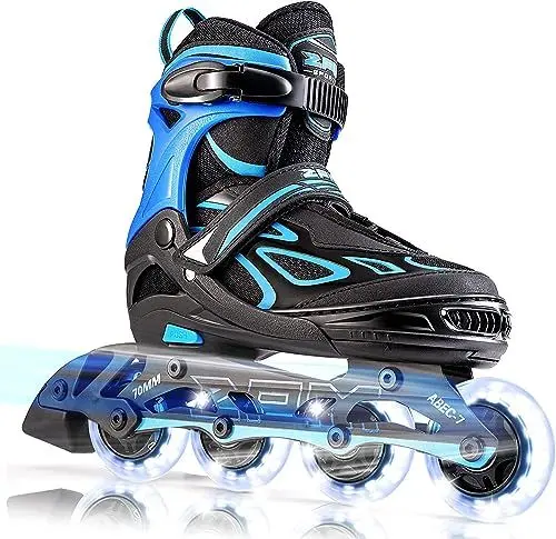 Produktbild: 2PM SPORTS Verstellbar Inliner für Kinder Mädchen Jungen, Inline Skates Rollschuhe für Damen Herren Größe 30-33 34-37 38-41 42-44 (Blue XL)