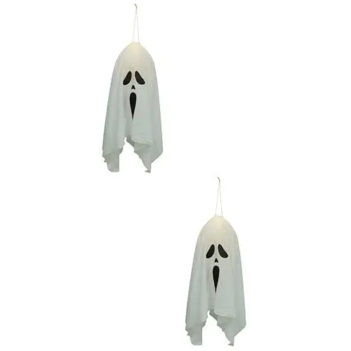 Produktbild: 2St Geister Kronleuchter Halloween Party Halloween Dekoration süße Geister-LED-Lampe Halloween-Windsäcke im Freien hängende Geisterverzierung Ghost Hängelampe für Halloween Plastik BESPORTBLE