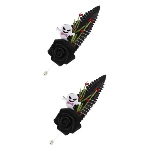 Produktbild: 2St Halloween-Rosenbrosche Halloween Rose Brosche Rose Anstecknadel Halloween Party Deko Halloween- Halloween-Maske Brosche im Punk-Stil Halloween-Brosche Seidenblume Black VALICLUD