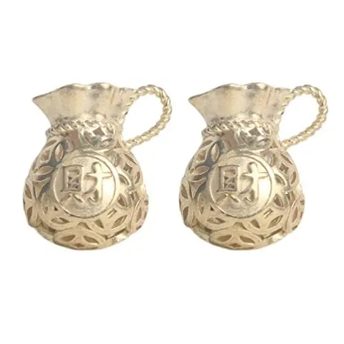 Produktbild: 2st Anhänger Aus Messing -taschenanhänger Glücksmünzenbeutel Aus Messing Armband Stapel Charms Feng-shui-schlüsselanhänger Statement Kette Glücklich Goldanhänger Aushöhlen