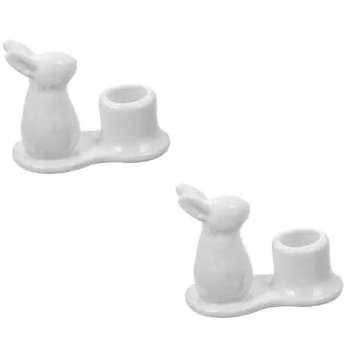 Produktbild: Holibanna Osterhase Teelicht 2st Kaninchen Kerzenhalter Kerze Brennt Spa-Kerze Ostereier Halter Tischständer Abendessen Kerzenhalter Eierbecher Ostern Keramik Weiß Schreibtisch Kind Zubehör