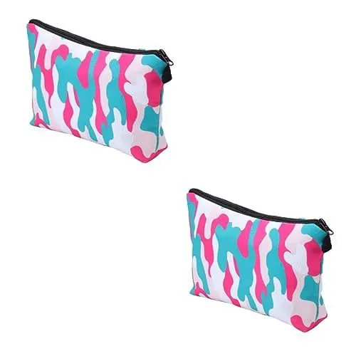 Produktbild: 2st Kosmetik Tasche Mit Digitaldruck Und Tarnmuster Make-up-Tasche Bedruckte Federmäppchen Camouflage-Kosmetiktasche Makeup Tasche Schwamm Reisen Kleine Geldbörse Reißverschluss