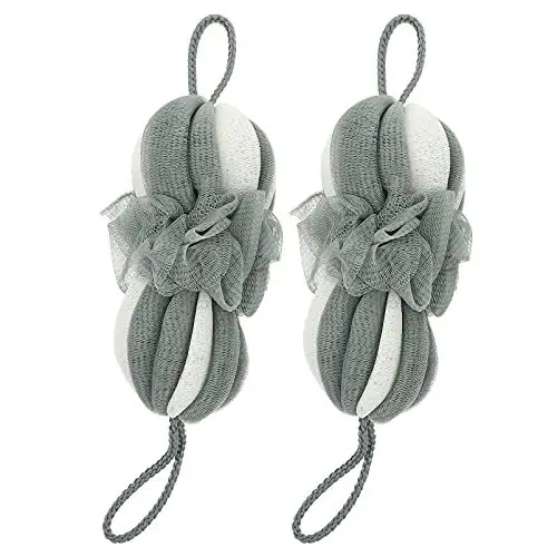 Produktbild: 2st Lange Badeblume Rückenschrubber Strecken Griffe Rückenschrubber Weicher Peeling-schwamm Luffa-badeschwamm Duschzubehör Luffa-schwämme Zum Baby Nylon Puderquaste Streifen